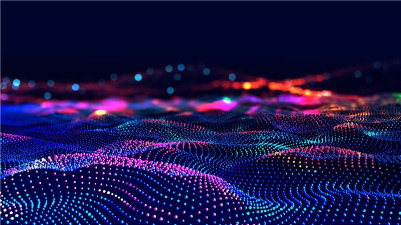 Data wave bright colors on dark blue background