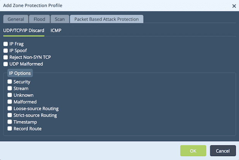 Zone Protection Profile Packet Based Attack Protection Tab