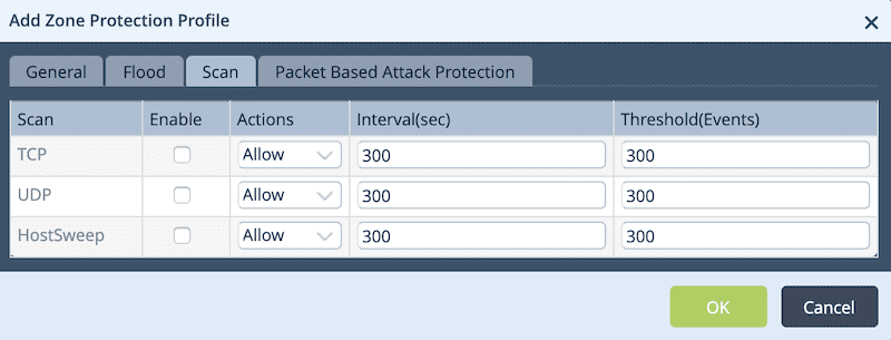 Zone Protection Profile Scan Tab