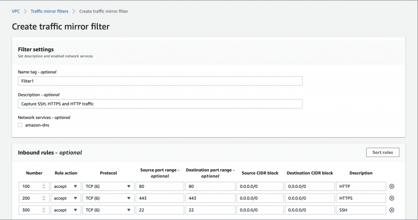 create aws vpc traffic mirror filter